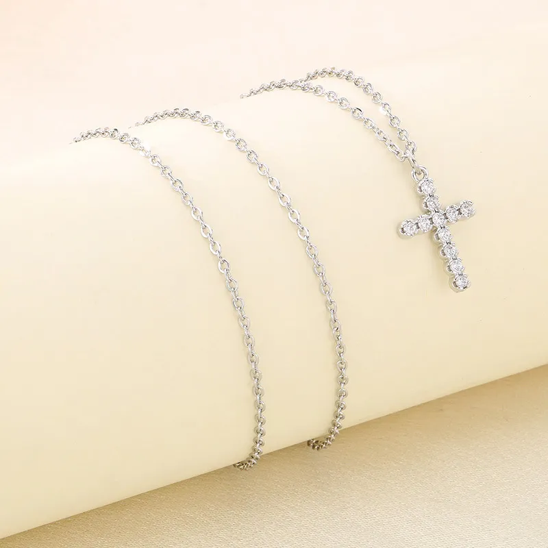 Fashion Rhinestone Cross Clavicle Chain Ins Starry Sky Stainless Steel Necklace Wholesale