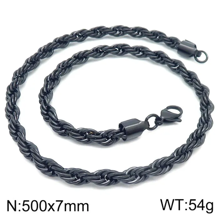 Simple Style Stainless Steel Multi Size Necklace Fried Dough Twists Rope Chain Lovers Necklace