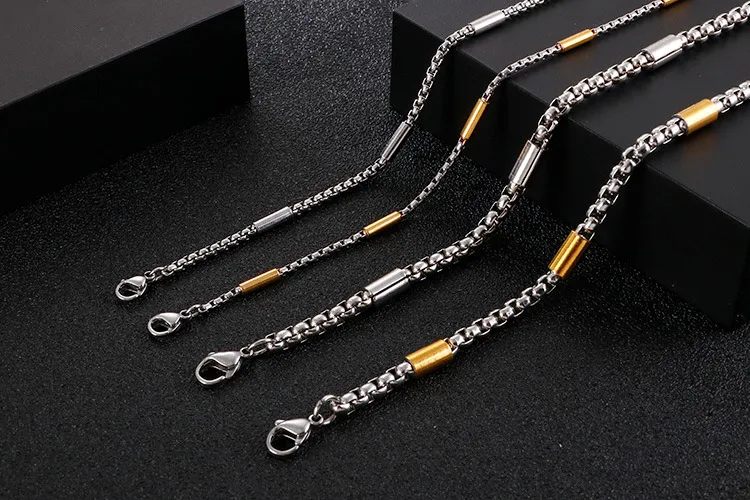 Karen's New Stainless Steel Creative Square Pearl Trendy Necklace, Simple and Versatile, Suitable for Both Men and Women as a Collar Jewelry
