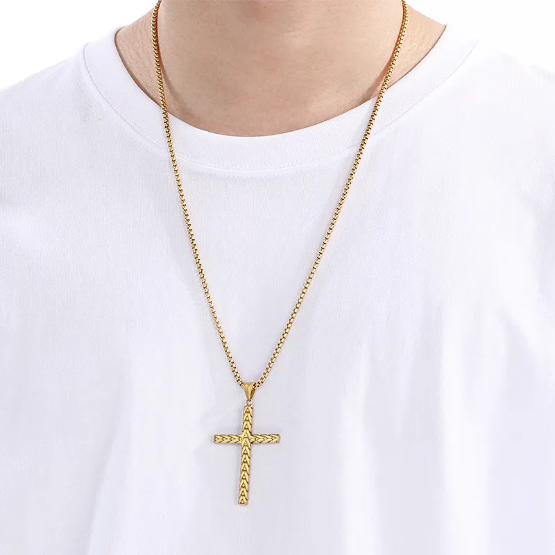 Stainless Steel Jewelry Vintage Wheat Spike Cross Hip-Hop Necklace