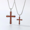 Simple Two-Tone Couple Necklace, Stylish and Unique Stainless Steel Inlaid with Rosewood Cross Men's Pendant