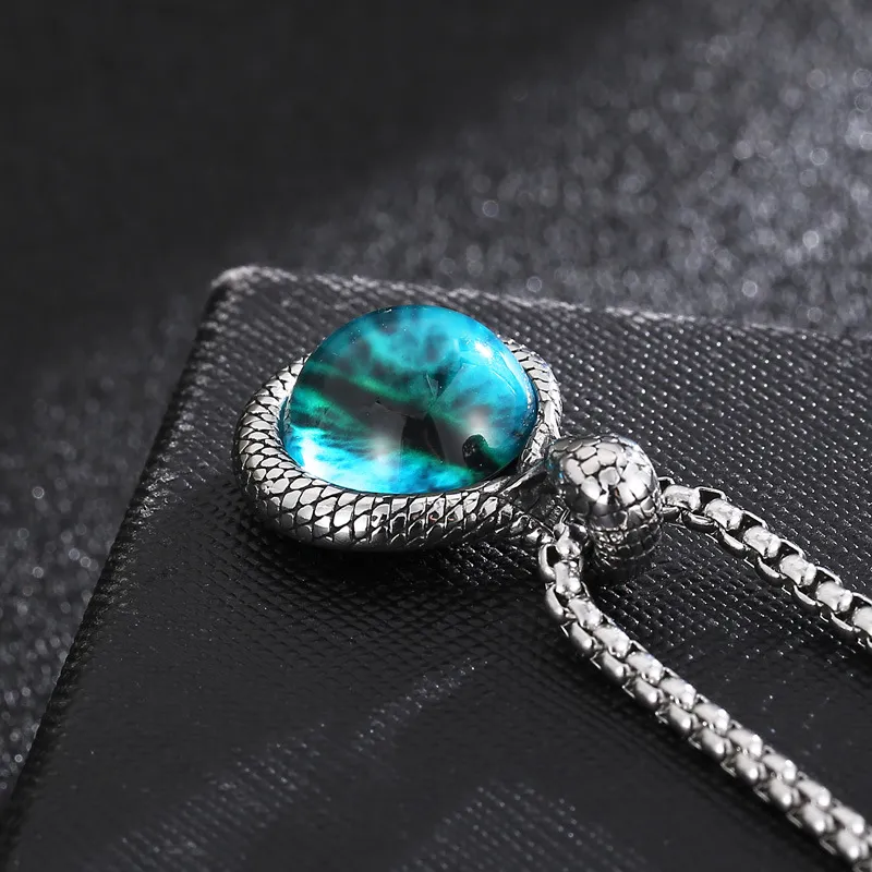 Trendy Cute Blue Yellow Snake Eye Stone Stainless Steel Men's Necklace Pendant