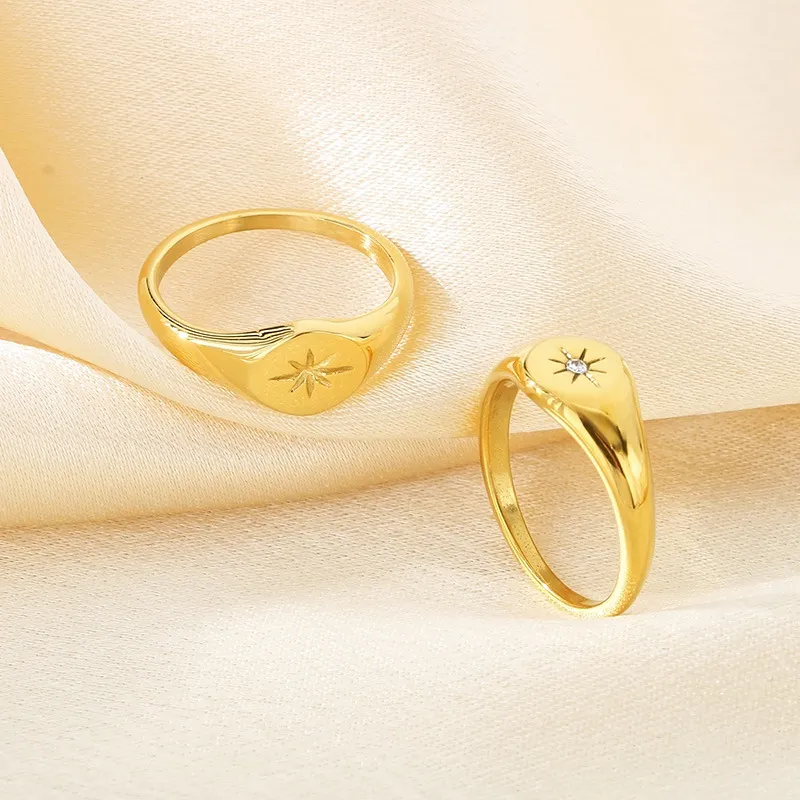 Smooth Octagonal Star Ring Stainless Steel 18K Gold-Plated Ring