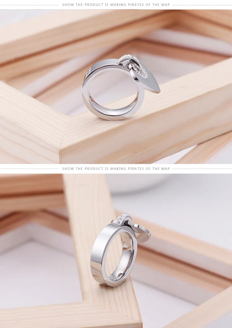 New Fashionable Personalized Stainless Steel Creative Diamond Heart Ring