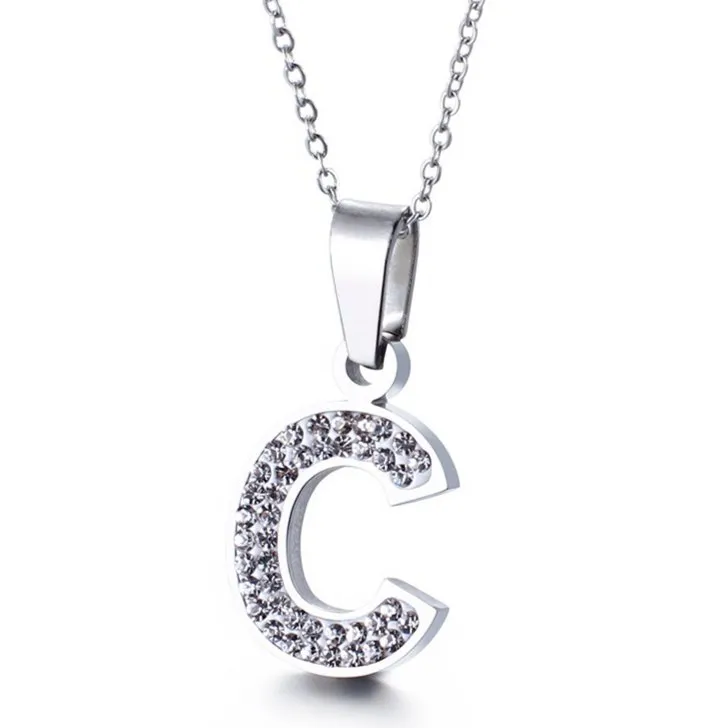 Sparkling Diamond Women's Necklace Featuring 26 English Letter Pendants