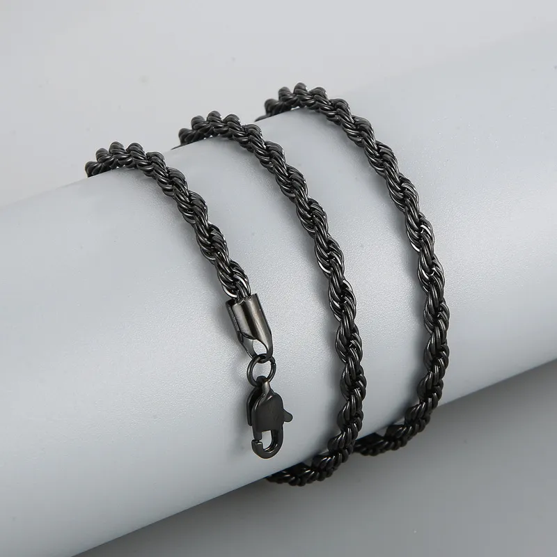 Simple Style Men and Women's Stainless Steel Multi Size Woven Fried Dough Twists Chain Necklace