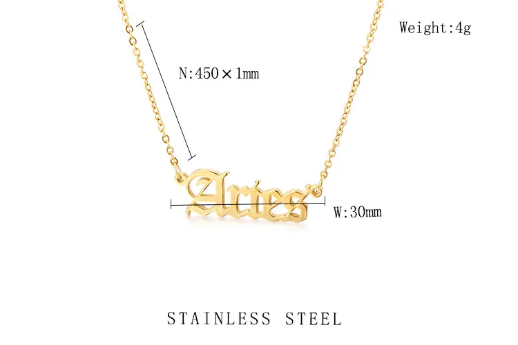 Simple 12 Zodiac Signs English Letter Necklace 18K Gold Personalized Fashion Stainless Steel Necklace Wholesale
