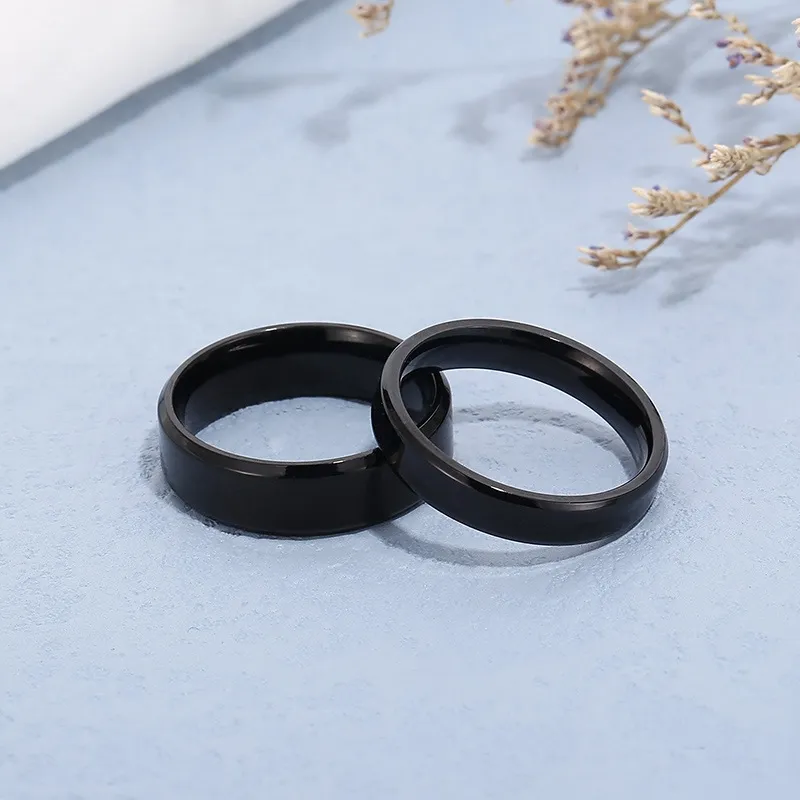 New Arrival 4/6mm Double-Bevel Polished Mirror Stainless Steel Minimalist Couple Rings Jewelry