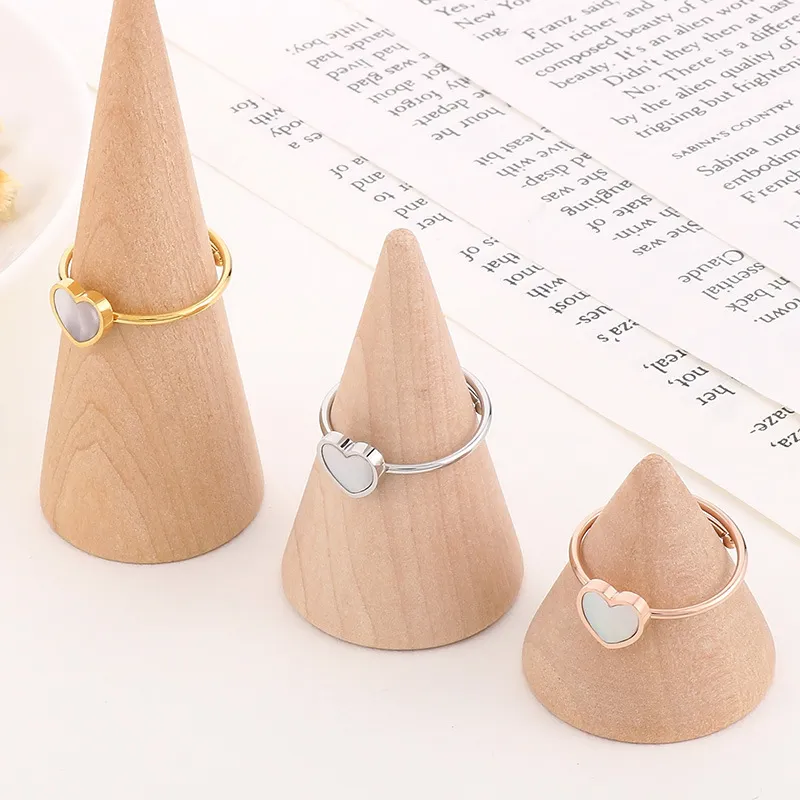 Fashion 18K Gold-Plated Stainless Steel Open Heart Ring Minimalist Adjustable White Shell Rings