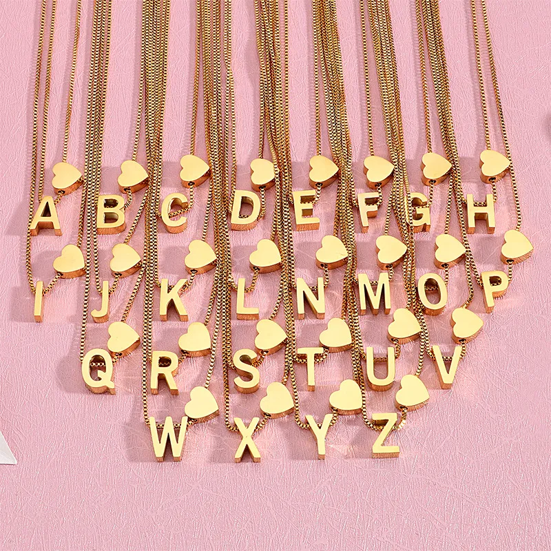 Stylish 26 Capital Letters Heart-Shaped Pull-out Stainless Steel Necklace