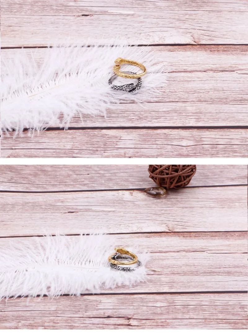 Hot Sale Gothic Vintage Fashion Jewelry Stainless Steel Snake Shape Adjustable Ring