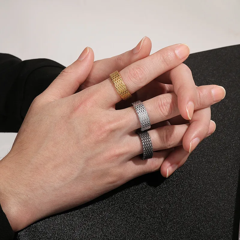 Men's Stainless Steel Jewelry Diamond Patterned Ring Suitable for Daily Wear