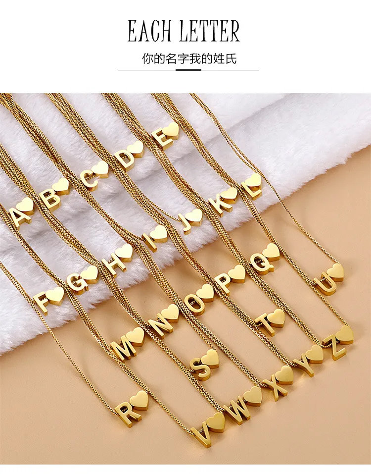 Minimalist and Personalized Stainless Steel 26 Letter Heart Pullable Necklace Wholesale