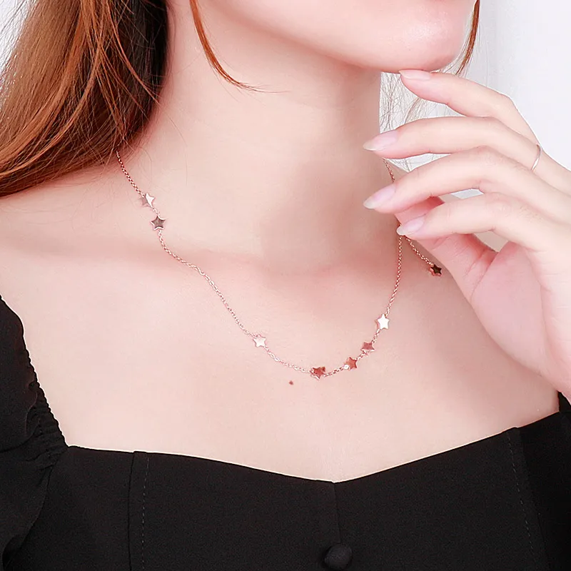 Trendy Stainless Steel Star Choker Necklace with Nine Stars