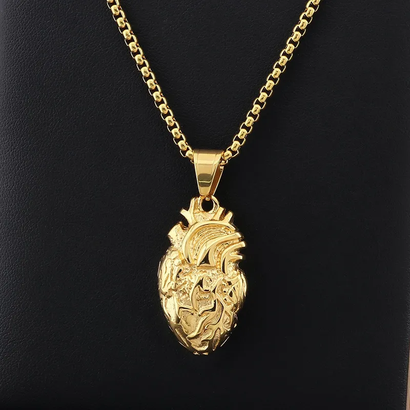 New Design Men Stainless Steel Anatomical Organ Human Heart Necklace