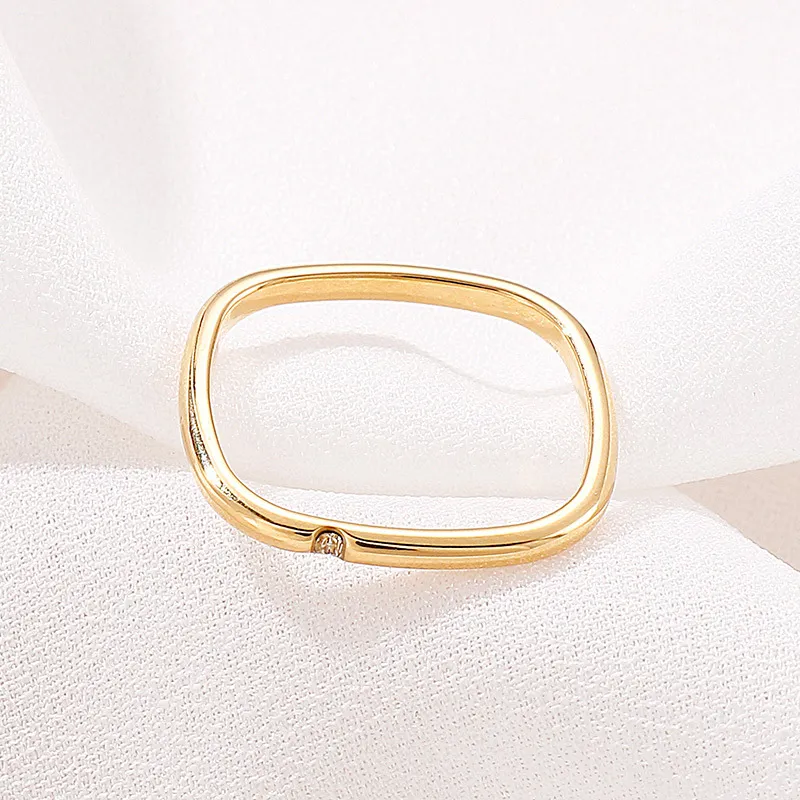Chic Plain Square Ring with Diamonds for Couples - Perfect for Index Finger