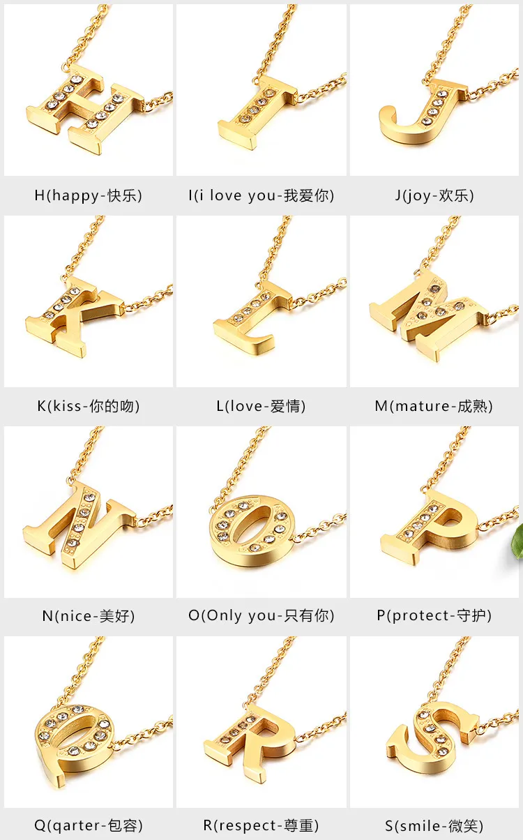 Stainless Steel 18K Gold-Plated Creative Diamond Studded 26 Uppercase English Letters Fashionable Collarbone Necklace