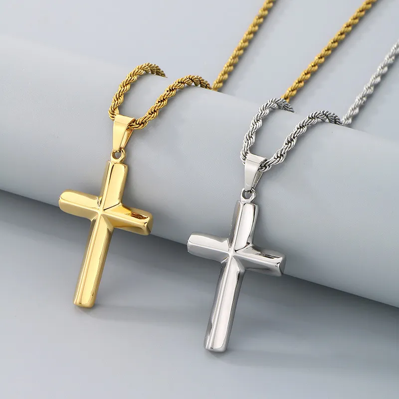 Simple Smooth Cross Pendant Necklace, Stainless Steel Jewelry