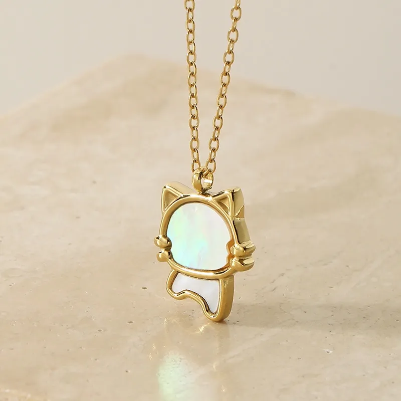 Stainless Steel Paired with Shell, Cat, Dog, Ins Style Jewelry, Collarbone Necklace