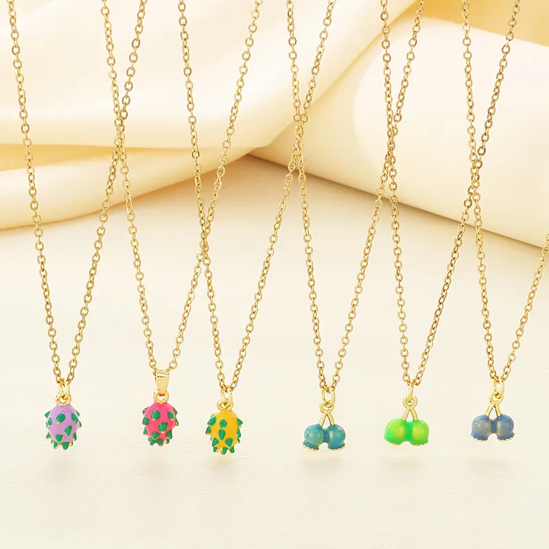 Personalized Mini Dopamine Fruit Series Necklace Dragon Cherry Stainless Steel Clavicle Chain