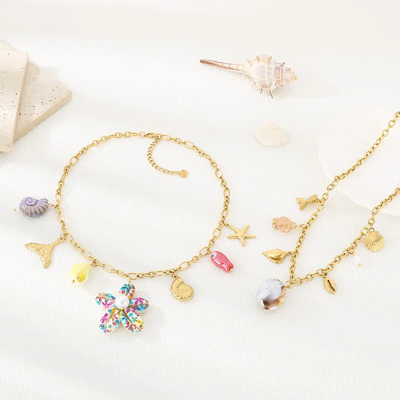 18K Gold Chain Ocean-Inspired Necklace Stainless Steel Jewelry