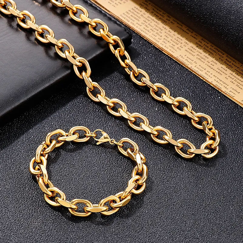 304 Stainless Steel Jewelry Hip Hop O-Shaped Edded Bracelet Necklace