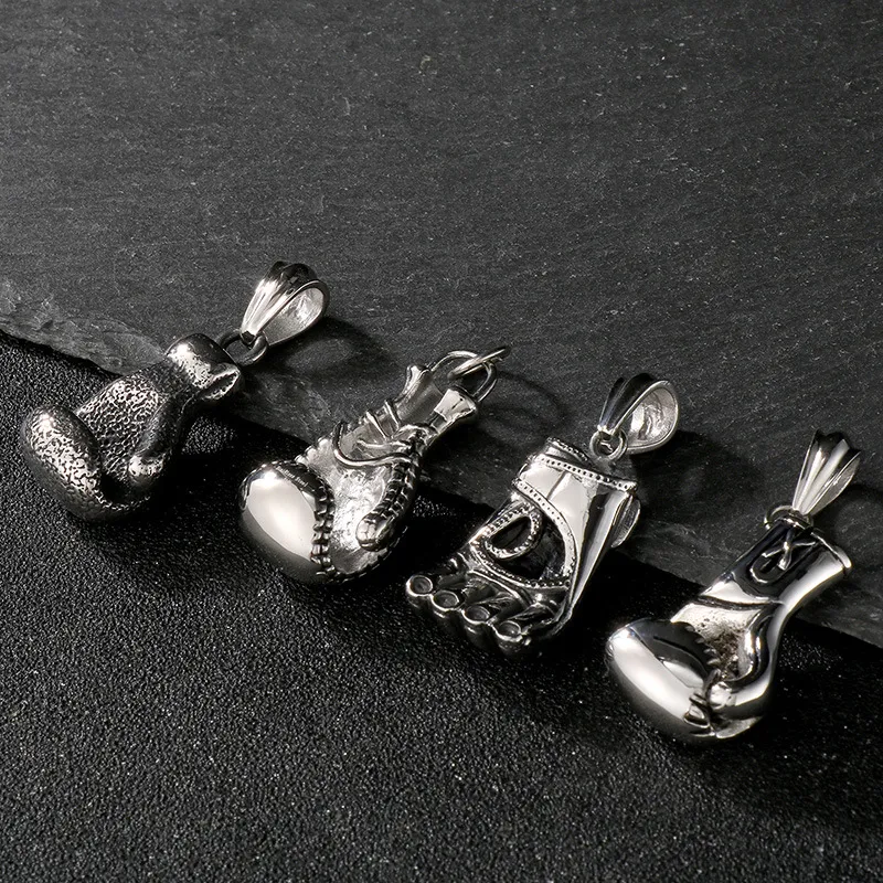 Domineering Personality Boxing Series Sports Hanging Decorations, Vintage Fashion Distressed Stainless Steel Men's Fitness Boxing Gloves Pendant Necklace