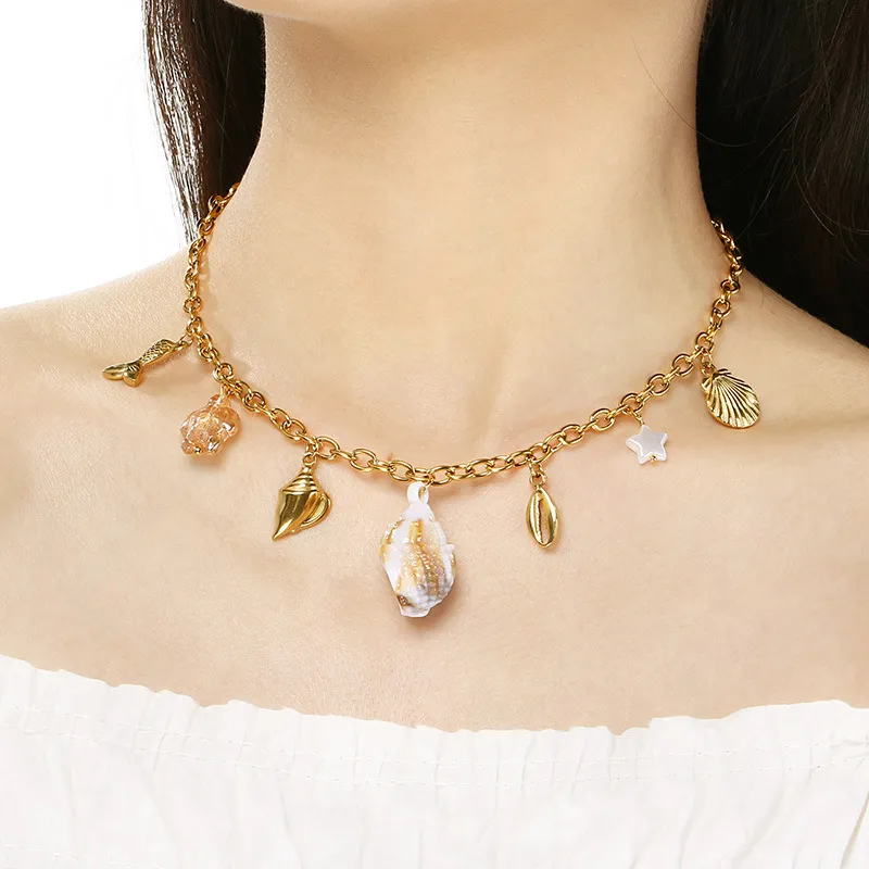 18K Gold Chain Ocean-Inspired Necklace Stainless Steel Jewelry