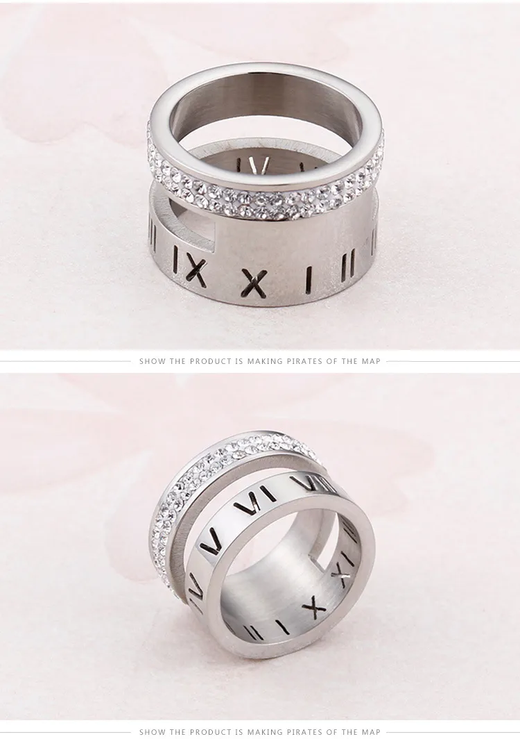 Personality Roman Numeral Diamond-Embedded Stainless Steel Ring Men Women Wholesale