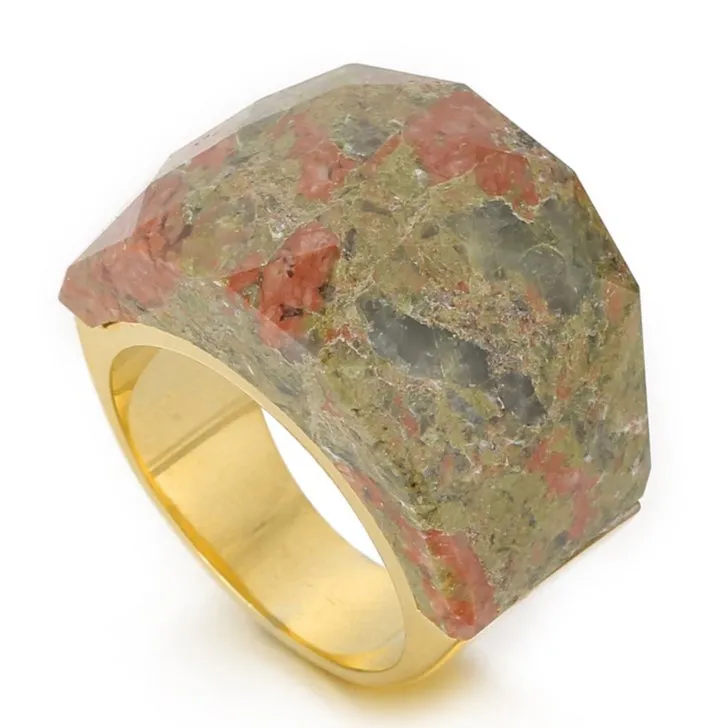 18K Gold Plated Women's Colorful Natural Stone Statement Ring