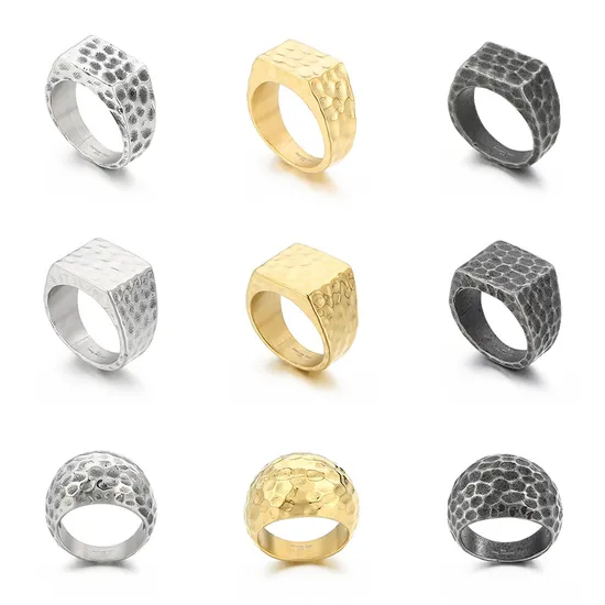 Creative Fashion Polished Niche Retro Tapped Surface Stainless Steel Men's Ring