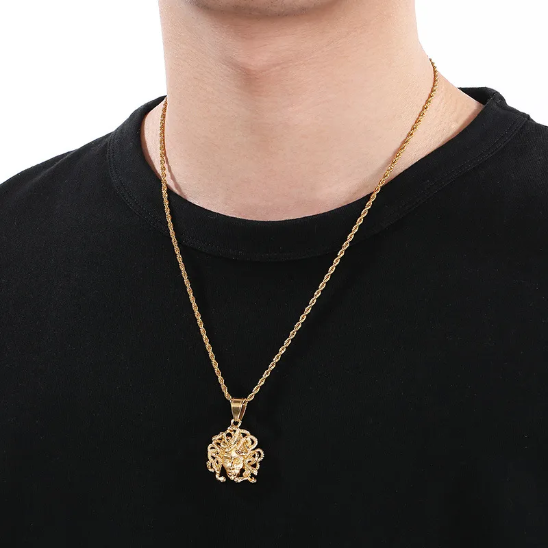 Men's Stainless Steel Cast Snake Pendant Necklace Punk Style Jewelry