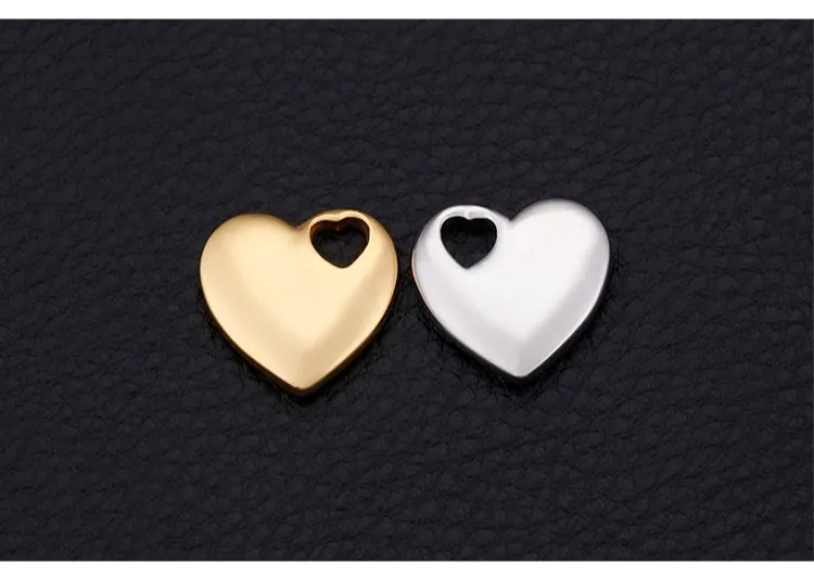 Stainless Steel Heart-Shaped Small Tag Pendant Stainless Steel Heart Jewelry Charms Accessories