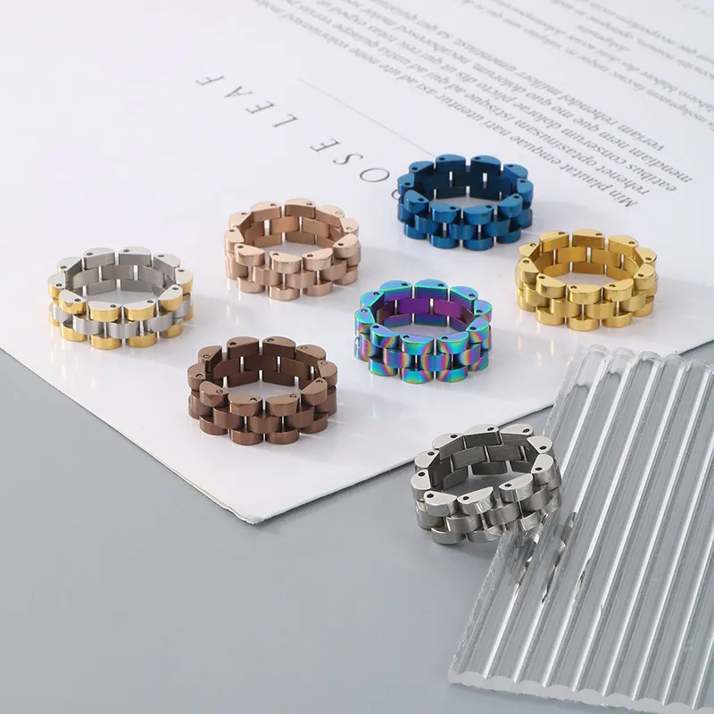 European American Watch Chain Hip Hop Stainless Steel Ring Men Women Minimalist Jewelry