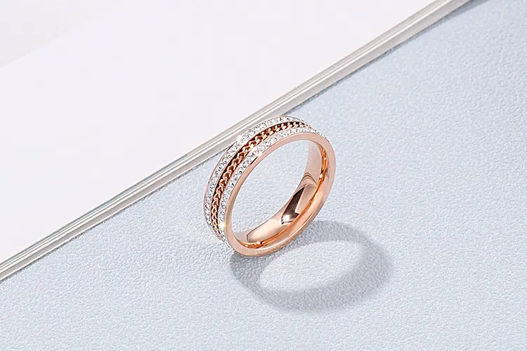 Minimalist Stainless Steel Full Rhinestone Rings Double Row Diamond-Embedded Index Finger Rings
