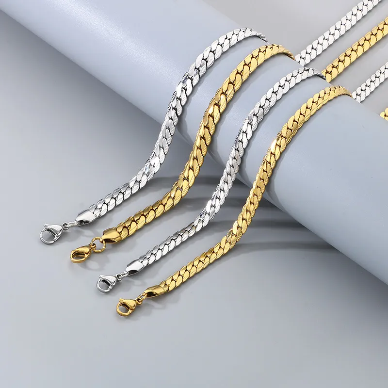 Men's Korean Style Minimalist Engraved Chain Necklace Without Pendant, Trendy, Stainless Steel, Couple's Matching Chain