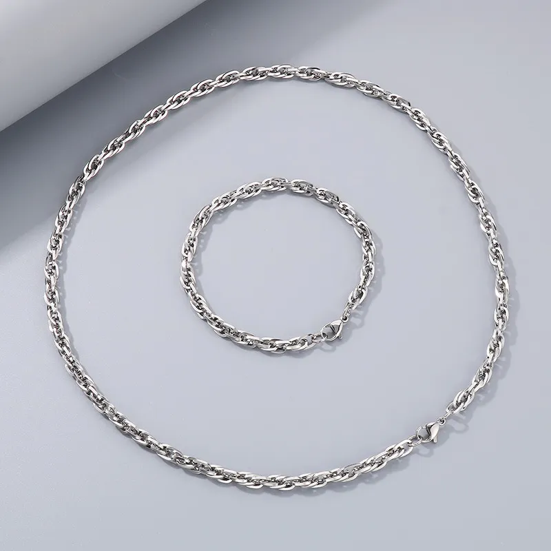 Fashionable and Versatile Plain Chain for Commuting, Ins Trendy Nightclub, Multi-Size Plain Fried Dough Twists Chain, Stainless Steel Necklace for Men and Women