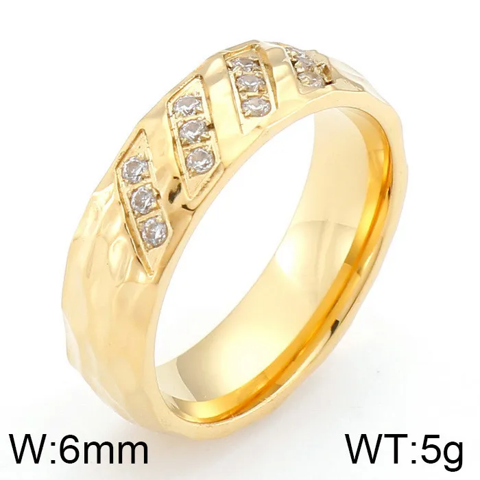 Korean Japanese Stainless Steel Couple's Matching Ring 18K Gold Textured Diamond-Embedded Rings