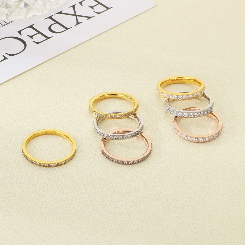 Luxurious Stainless Steel Ring for Women with Single Row of Diamond-Set Stainless Steel Band