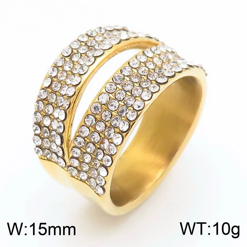Personalized Oversized Stainless Steel Ring Irregular Double Row Diamond Geometric Rings Wholesale