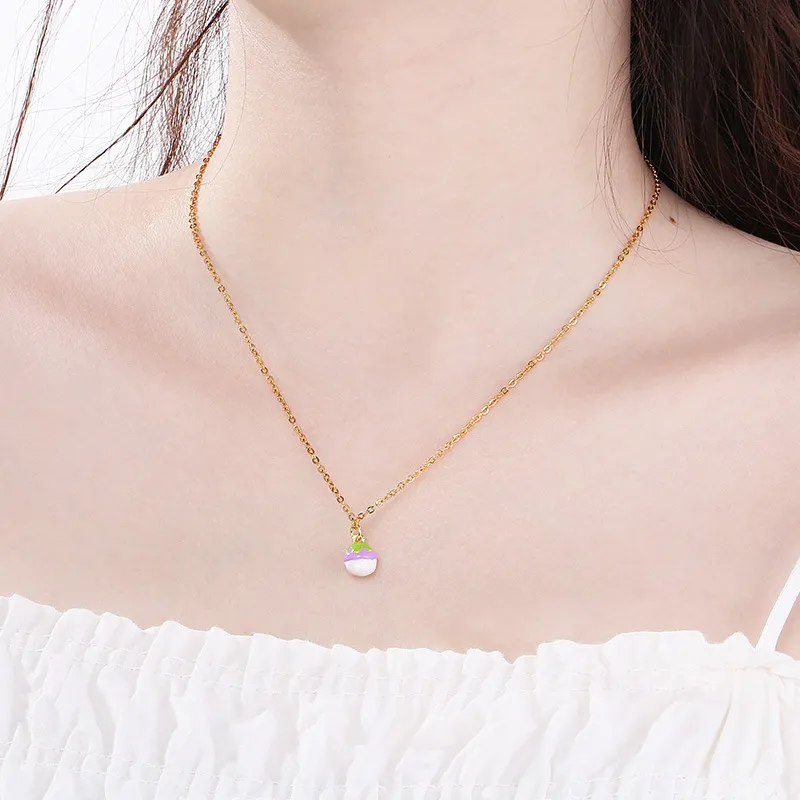 Trendy Dopamine Fruit Necklace Oil-Dripping Mangosteen Star Pendant Stainless Steel Jewelry Wholesale