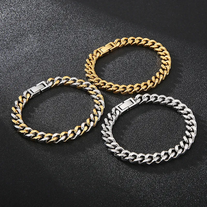 Electroplating Multi-Color Four Sided Ground Whip Chain Necklace Stainless Steel Men's Jewelry