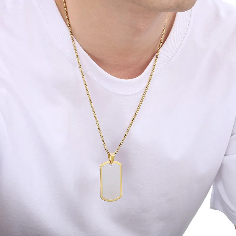 European and American Stainless Steel Creative Colorful Military Plaque Engravable Smooth Plaque Mirror Pendant Necklace