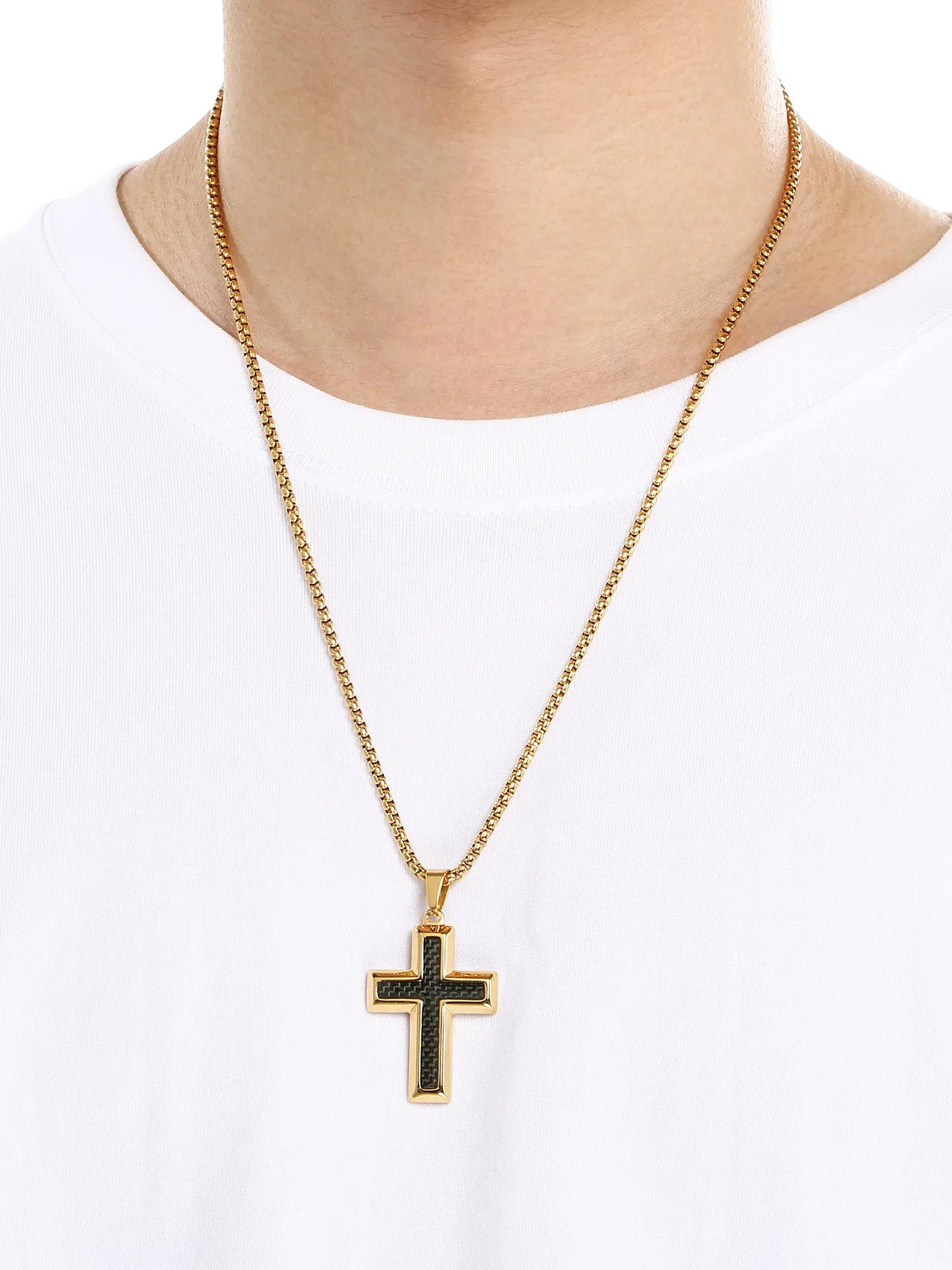 Trendy Jewelry Stainless Steel Creative Cross Pendant with Engravable Words and Chain Matching