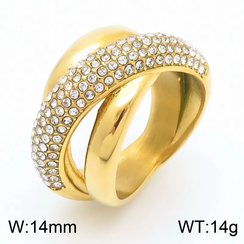 Oversized Diamond-Encrusted Stainless Steel Ring with Unique Geometric Design