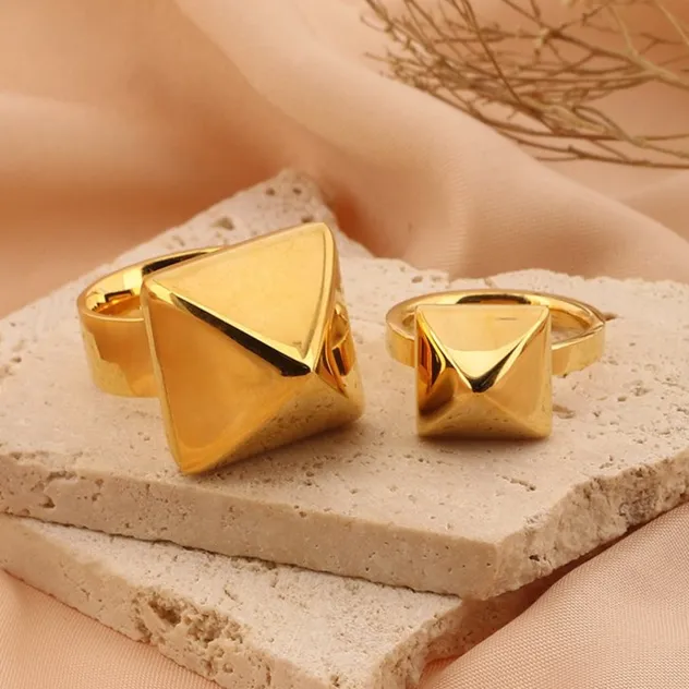 French-Style Trendy Gold Domed Geometric Stainless Steel Ring for Men and Women