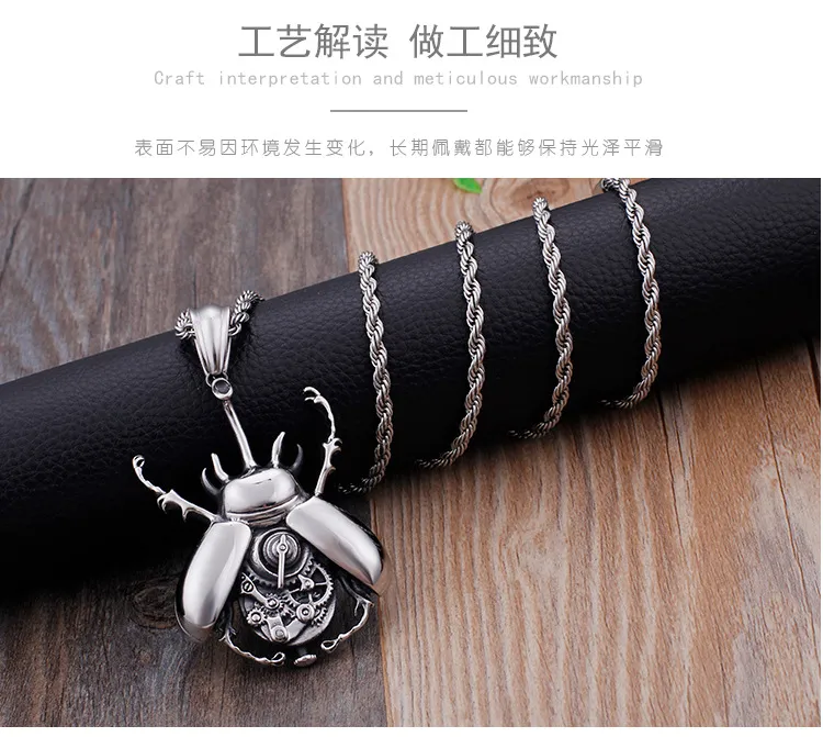 European and American Stainless Steel Men's Mechanical Gear Beetle Pendant, Cross-Border Amazon Direct Sales Necklace