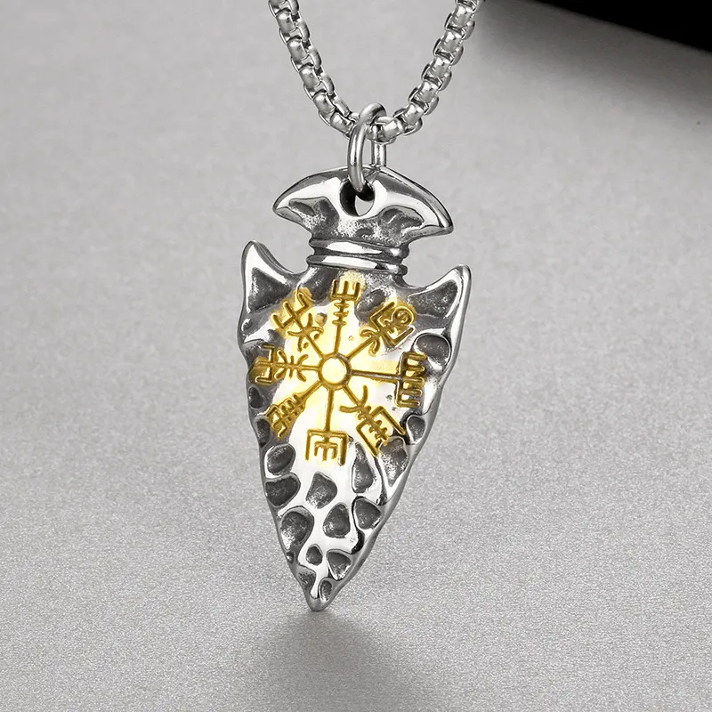 European and American Creative Jewelry, Punk Style, Vintage Viking Pirate Spear Rune Guide, Amulet, Stainless Steel Men's Pendant Necklace