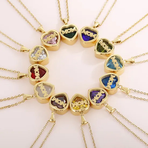 Birthstone Month Mom Heart-Shaped Polished Stainless Steel Pendant Necklace Mother's Day Gift