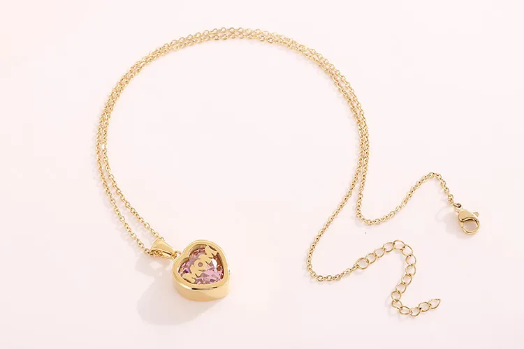 Birthstone Month Mom Heart-Shaped Polished Stainless Steel Pendant Necklace Mother's Day Gift